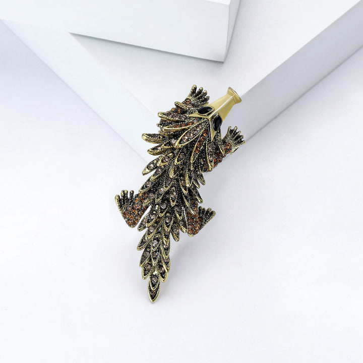 Spilla articolata a forma di coccodrillo con strass intarsiati e mobili - Caffè - image 4