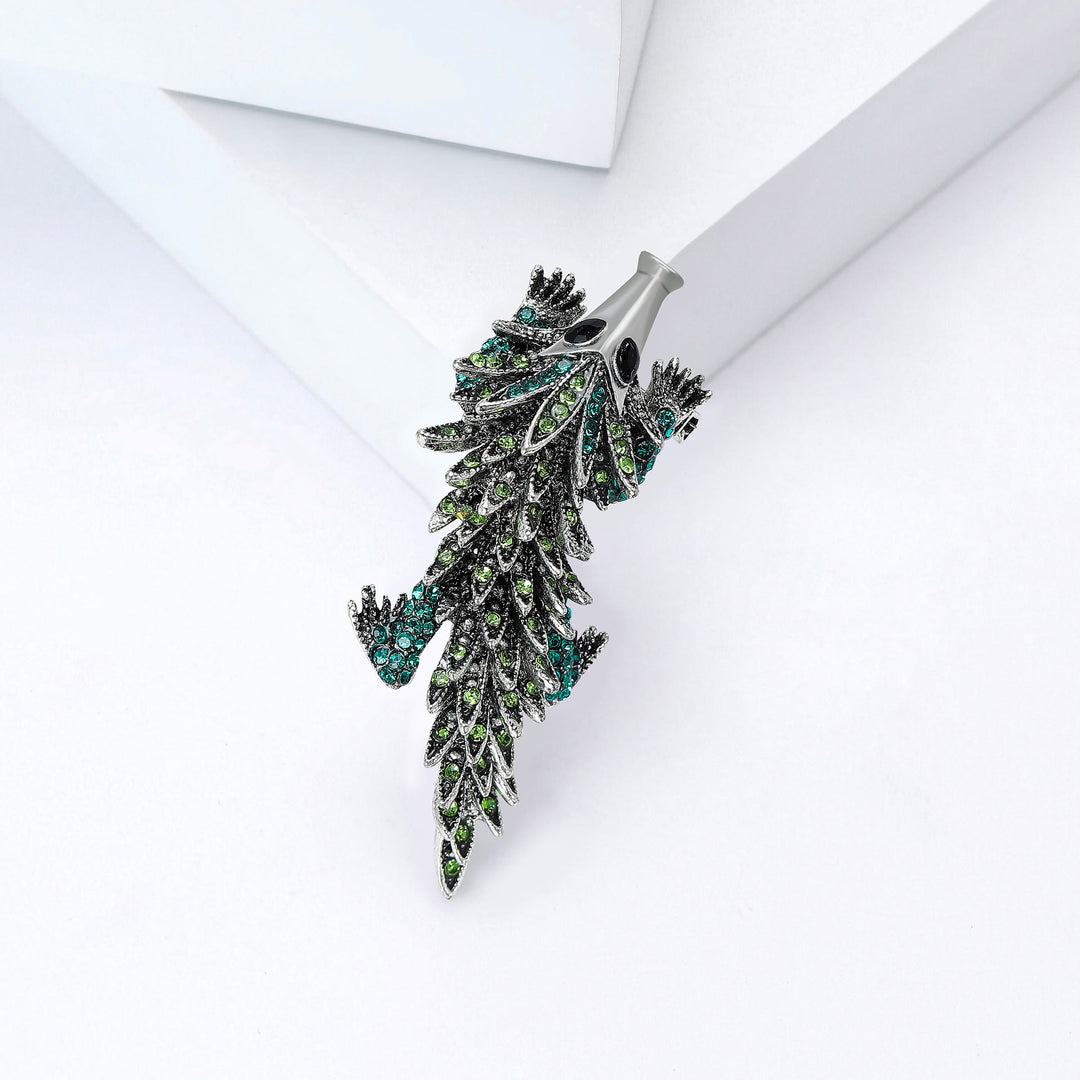 Spilla articolata a forma di coccodrillo con strass intarsiati e mobili - Verde - image 8