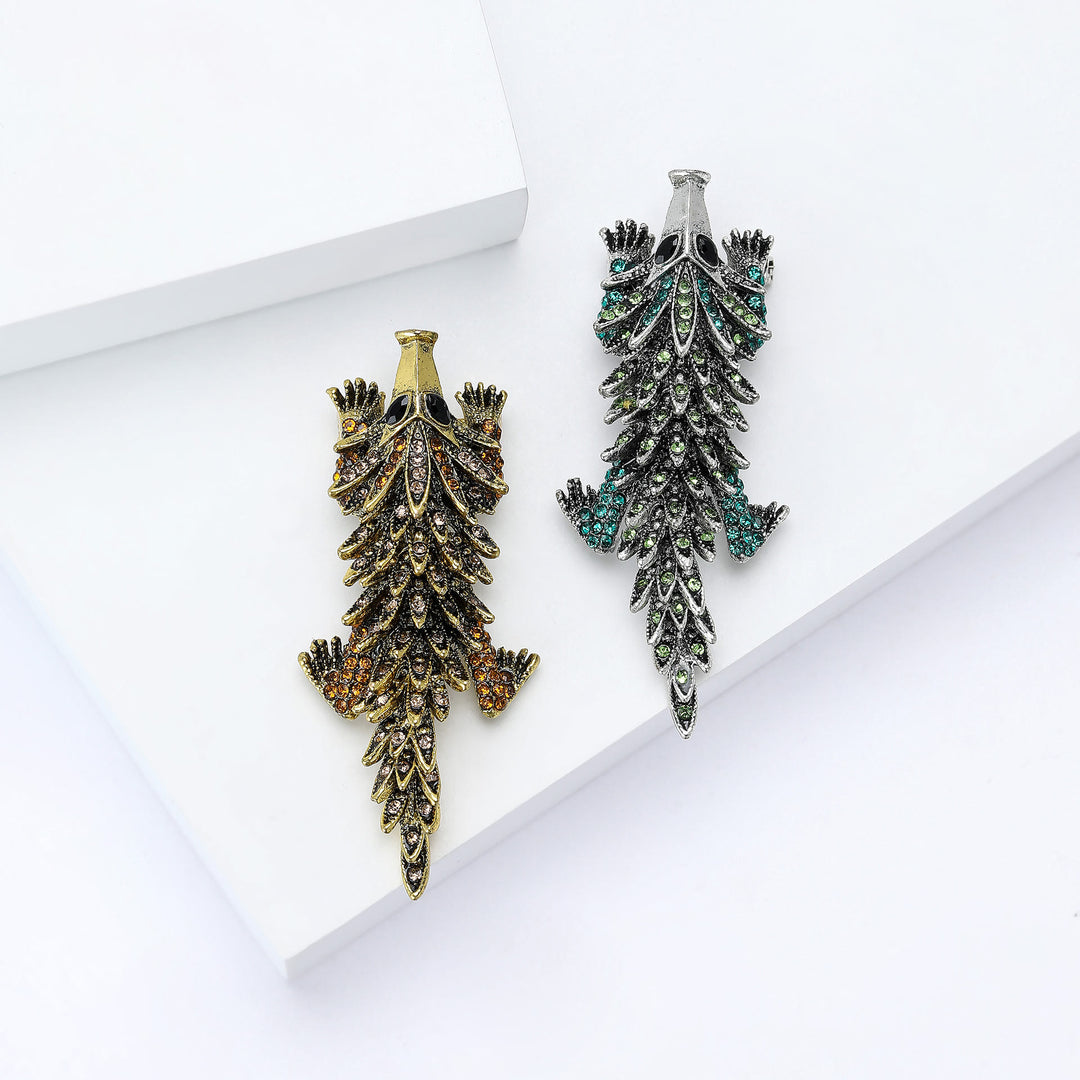 Spilla articolata a forma di coccodrillo con strass intarsiati e mobili - image 3