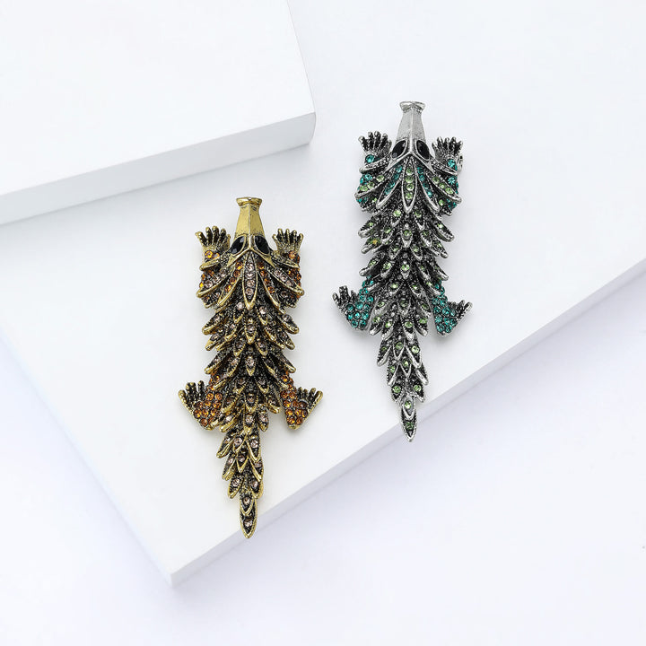 Spilla articolata a forma di coccodrillo con strass intarsiati e mobili - image 3