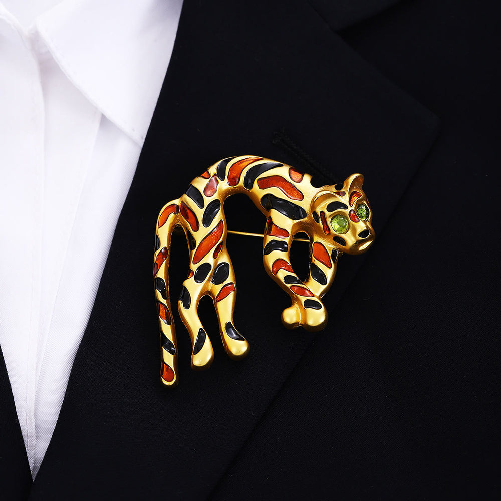 Spilla a forma di leopardo colorato con gocce di olio in stile metà antico - image 1