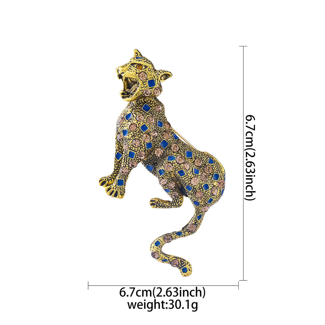 Spilla leopardo quadrata blu con diamanti dorati - image 4