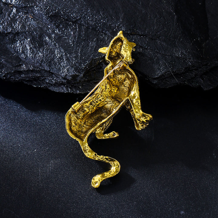 Spilla leopardo quadrata blu con diamanti dorati - image 3