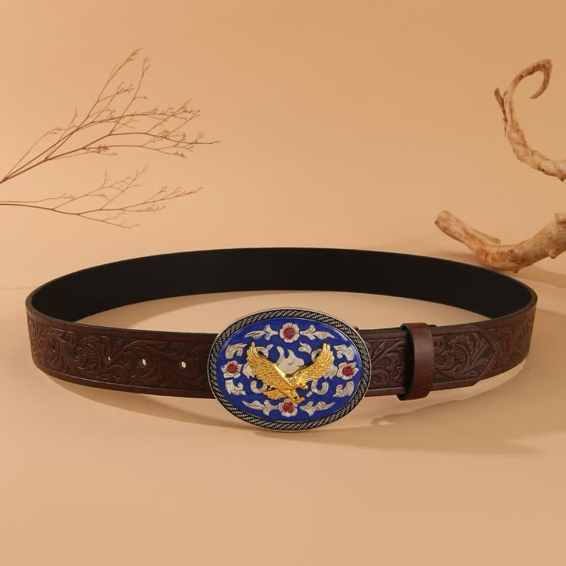Cintura in pelle con fibbia blu e motivo floreale in rilievo Gold Eagle - image 3