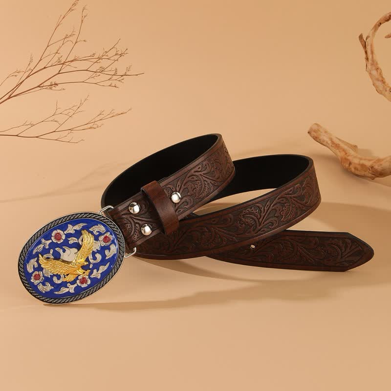 Cintura in pelle con fibbia blu e motivo floreale in rilievo Gold Eagle - image 2