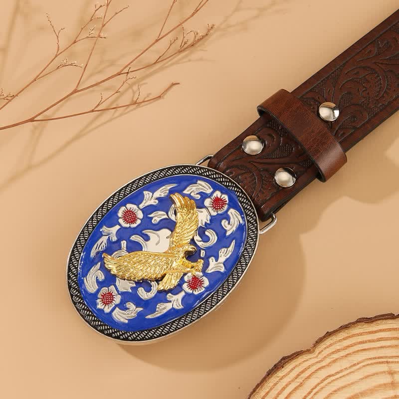 Cintura in pelle con fibbia blu e motivo floreale in rilievo Gold Eagle - image 1