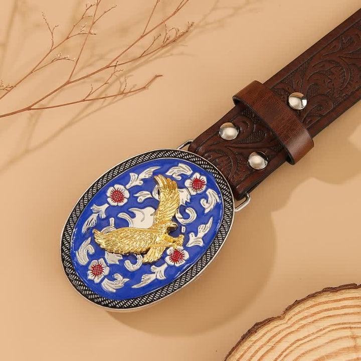 Cintura in pelle con fibbia blu e motivo floreale in rilievo Gold Eagle - image 1