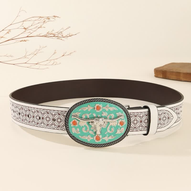 Cintura in pelle goffrata con fibbia color turchese Longhorn Bull - image 3