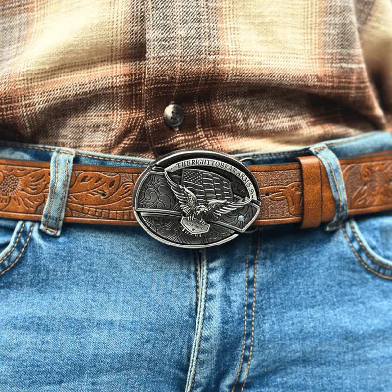 Cintura in pelle con coltello pieghevole nascosto con bandiera USA e aquila fai da te da uomo - image 2