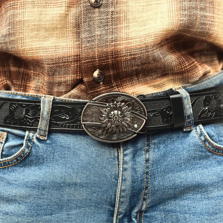 Cintura in pelle con coltello pieghevole nascosto a forma di girasole fai da te da uomo - image 4