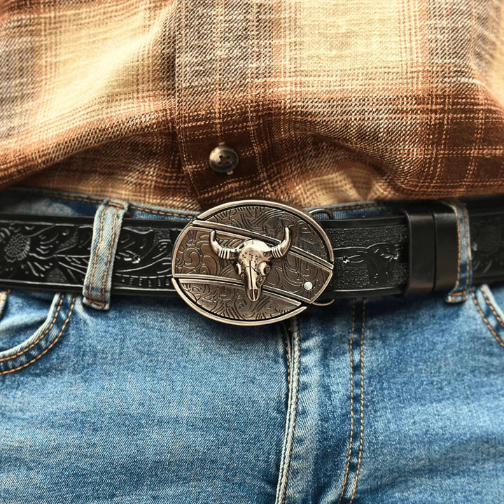 Cintura in pelle con coltello pieghevole nascosto Longhorn Bull fai da te da uomo - image 4