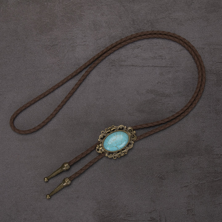 Cravatta Bolo con ciondolo ellittico turchese retrò western - #1 - image 1