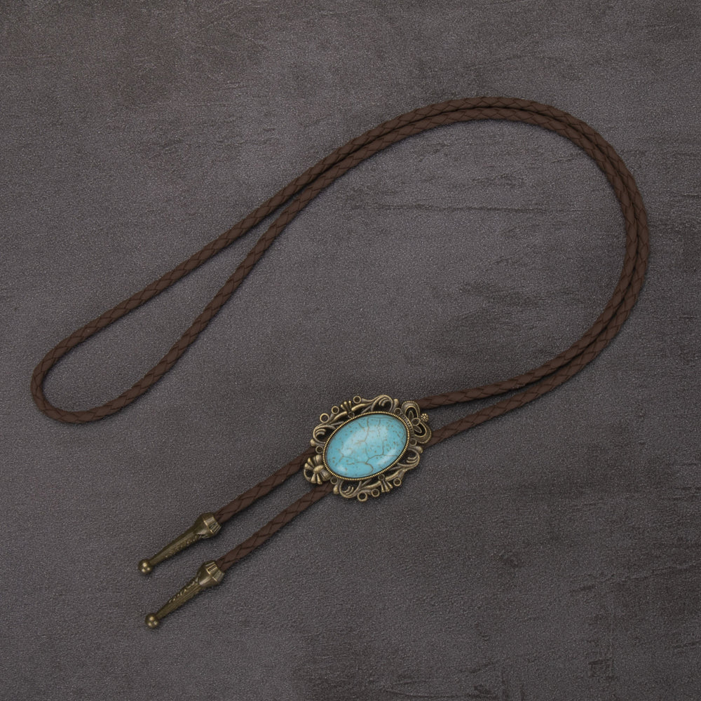 Cravatta Bolo con ciondolo ellittico turchese retrò western - #1 - image 1