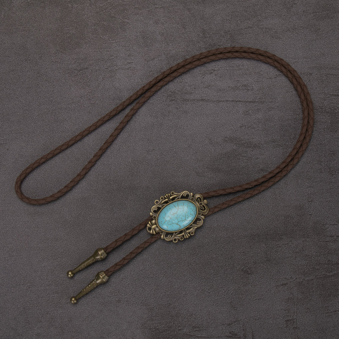 Cravatta Bolo con ciondolo ellittico turchese retrò western - #1 - image 1