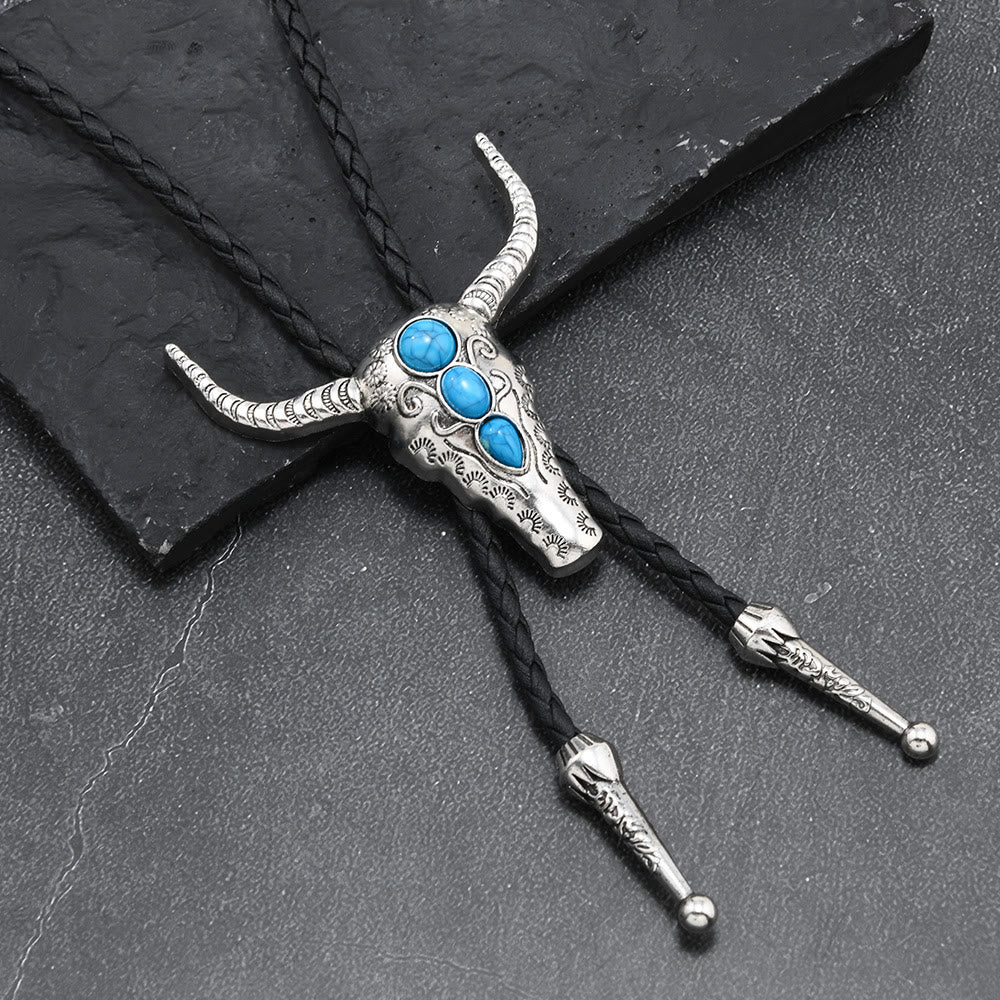 Cravatta Bolo con ciondolo toro turchese occidentale - Argento - image 0