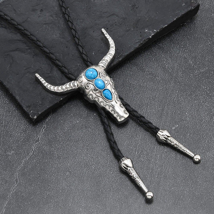 Cravatta Bolo con ciondolo toro turchese occidentale - Argento - image 0