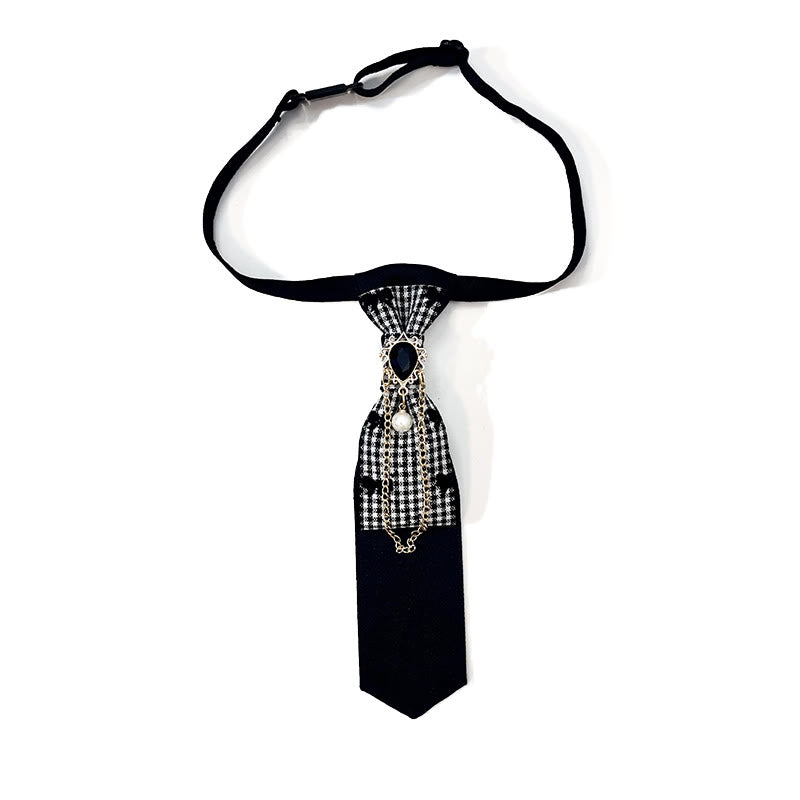 Cravatta alla moda pre-annodata con cuore di perle di pesca nera - Nero - image 0