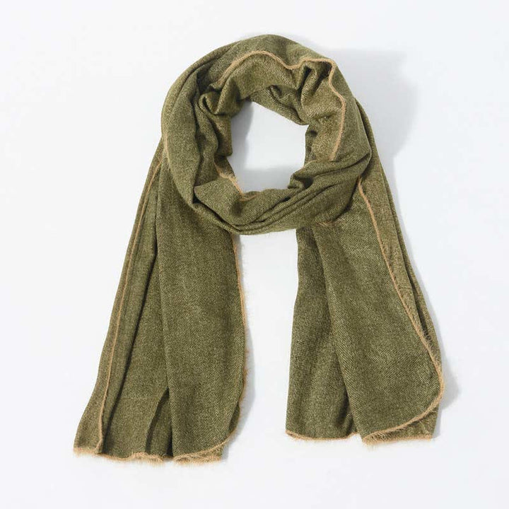 Sciarpa retrò e chic in tinta unita con bordo in pelliccia - Verde militare - image 8