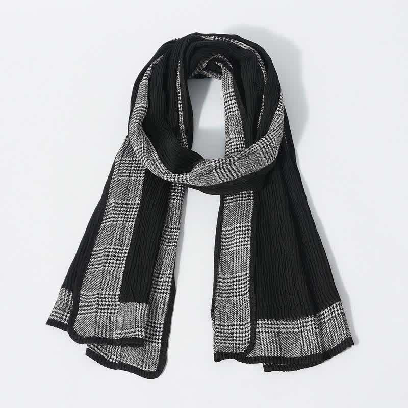 Sciarpa morbida stropicciata con motivo patchwork pied de poule - Nero - image 0