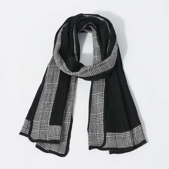 Sciarpa morbida stropicciata con motivo patchwork pied de poule - Nero - image 0
