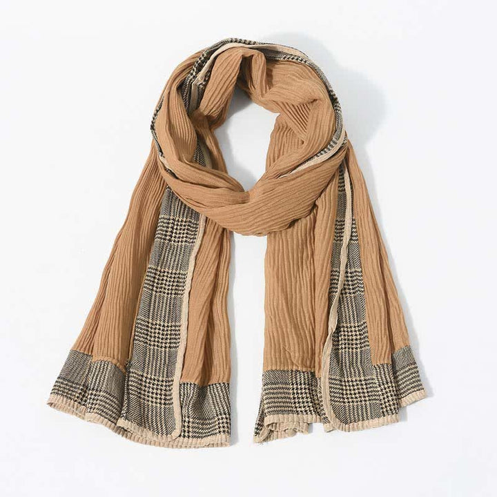 Sciarpa morbida stropicciata con motivo patchwork pied de poule - Cammello - image 0