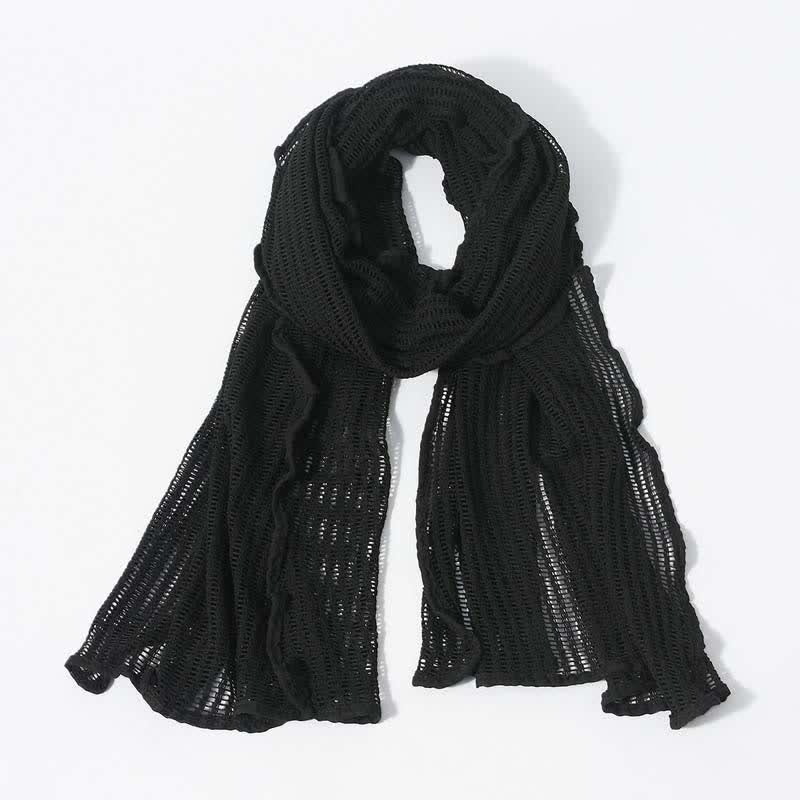 Elegante sciarpa lavorata a maglia con motivo traforato - Nero - image 5