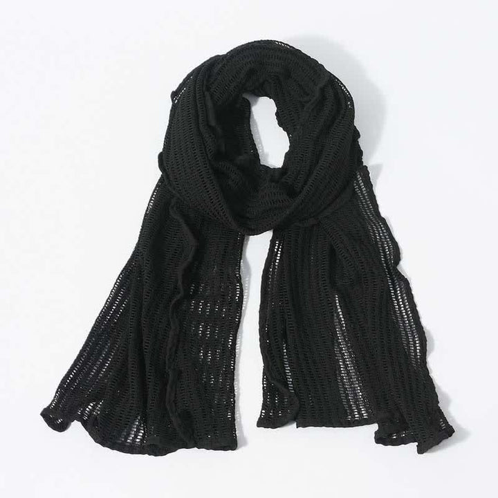 Elegante sciarpa lavorata a maglia con motivo traforato - Nero - image 5