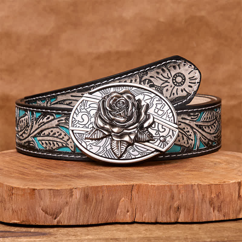 Cintura in pelle fai da te da uomo con coltello pieghevole nascosto Western Rose - Rosa occidentale - Cintura floreale grigia - 42 - image 10