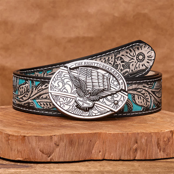Cintura in pelle con coltello pieghevole nascosto con bandiera USA e aquila fai da te da uomo - Aquila - Cintura floreale grigia - 42 - image 13