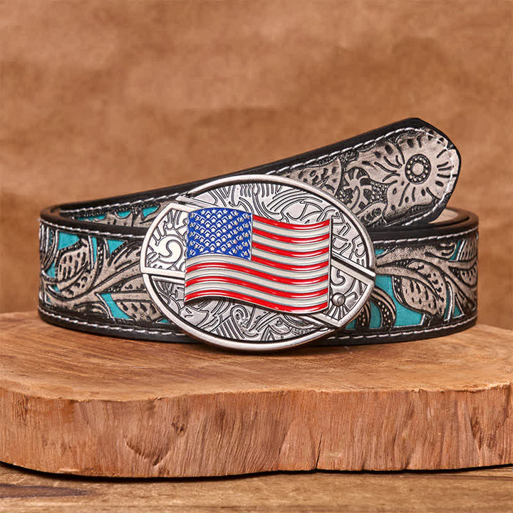 Cintura in pelle fai da te con coltello pieghevole nascosto con bandiera americana da uomo - bandiera americana - Cintura floreale grigia - 42 - image 9