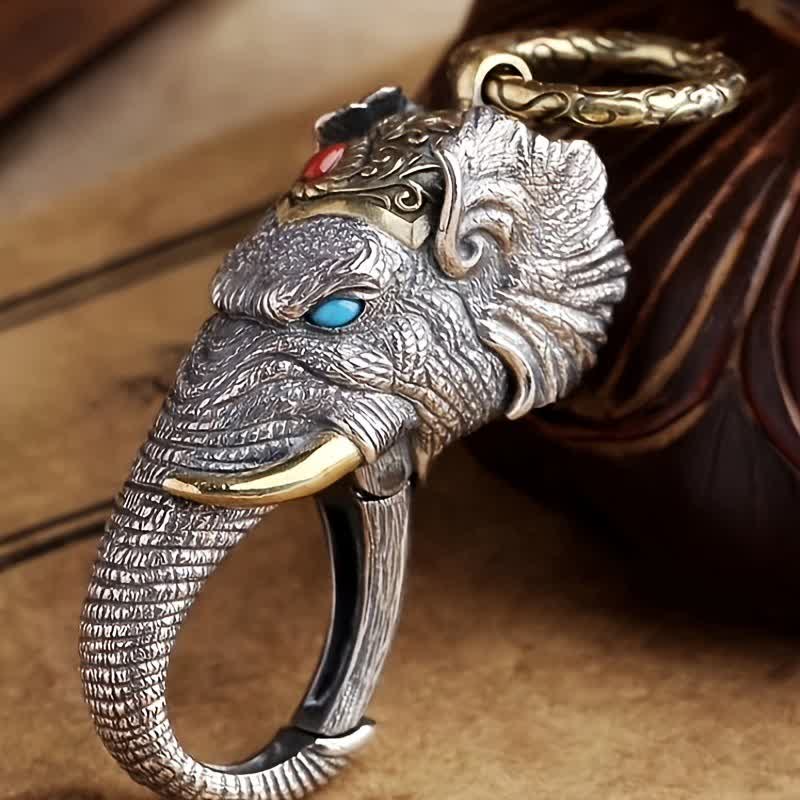 Portachiavi con testa di elefante, scultura fatta a mano e vivace - image 1