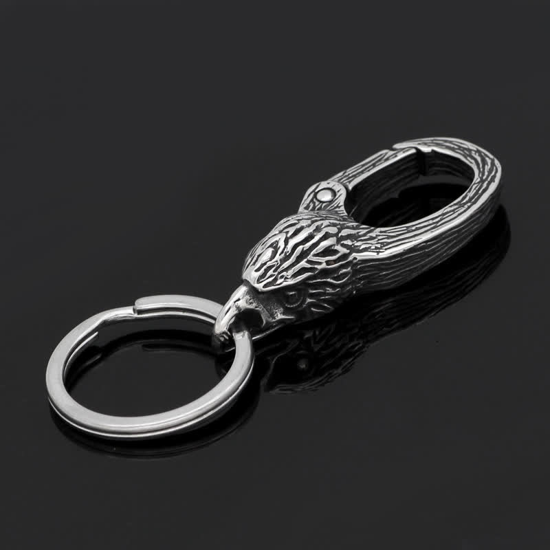 Portachiavi vichingo con testa d'aquila e simbolo di libertà - Argento antico - image 0