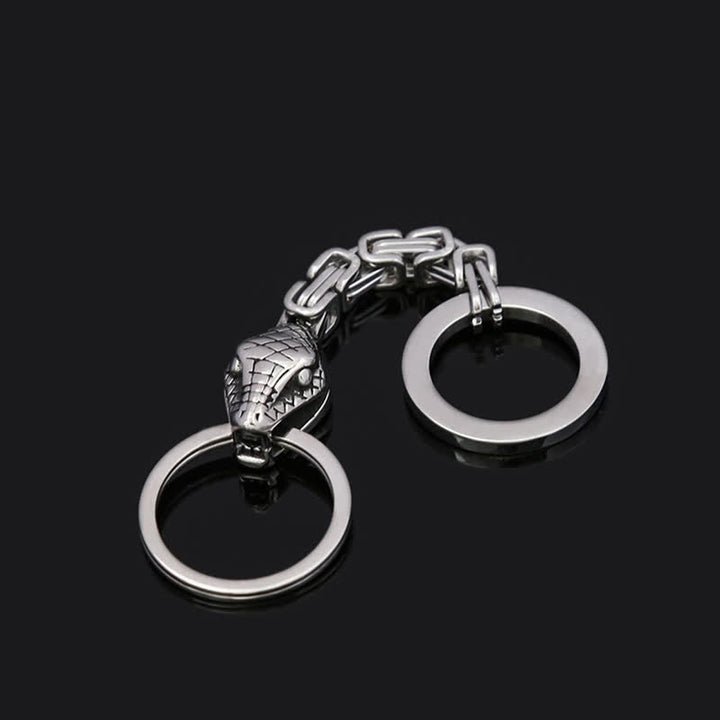 Portachiavi a forma di serpente in stile vichingo nordico in argento antico - Argento antico - image 0