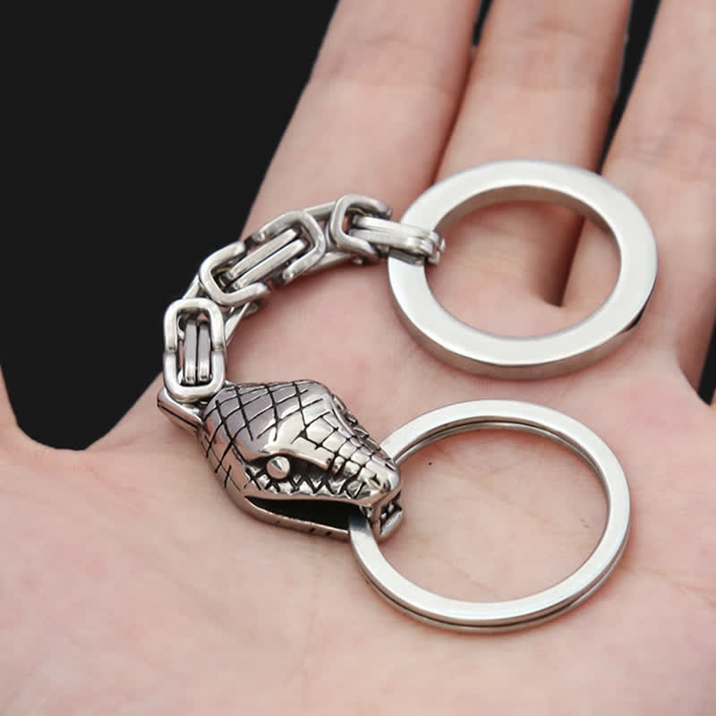 Portachiavi a forma di serpente in stile vichingo nordico in argento antico - image 1