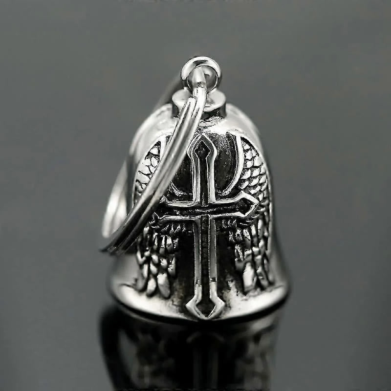 Portachiavi con campana vichinga in argento con croce e ali - Portachiavi - image 1