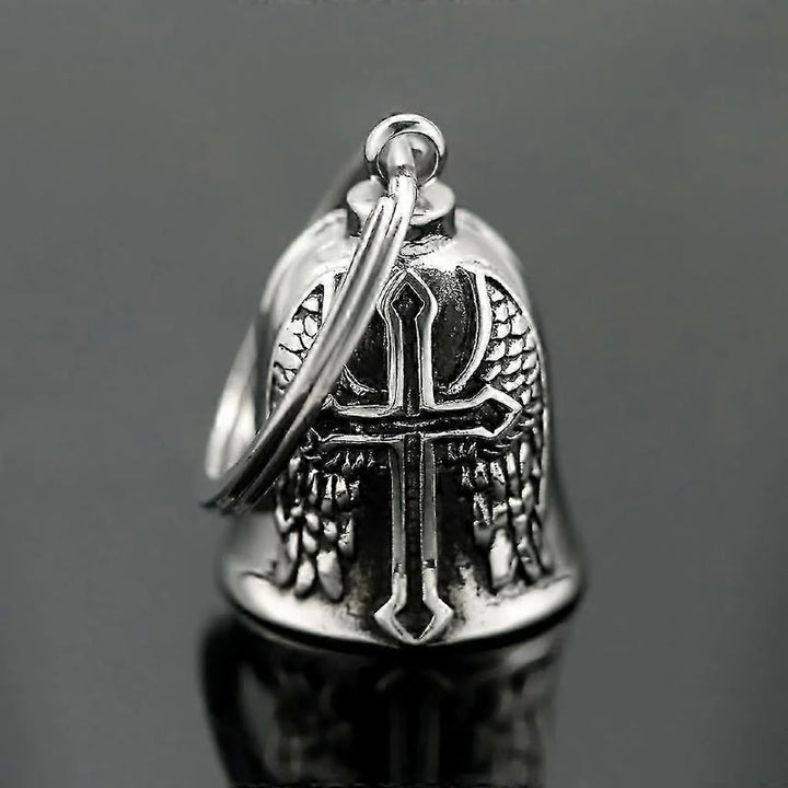 Portachiavi con campana vichinga in argento con croce e ali - Portachiavi - image 1