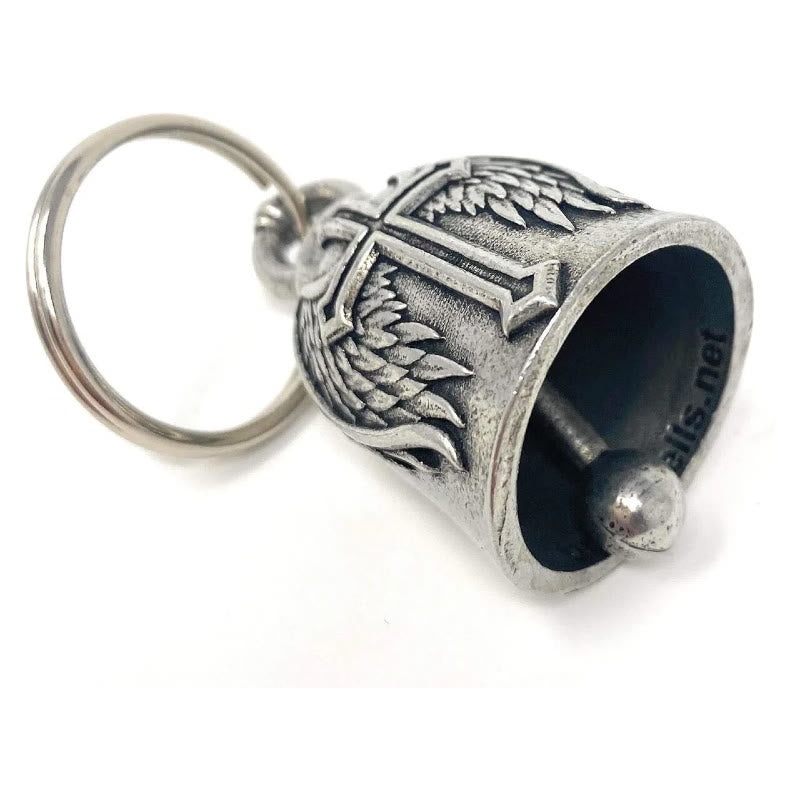 Portachiavi con campana vichinga in argento con croce e ali - image 4