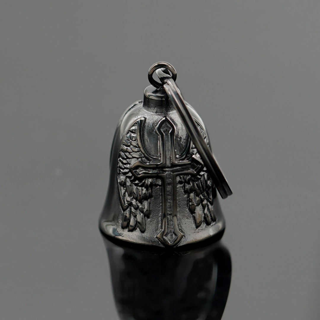Portachiavi con campana vichinga in argento con croce e ali - image 0