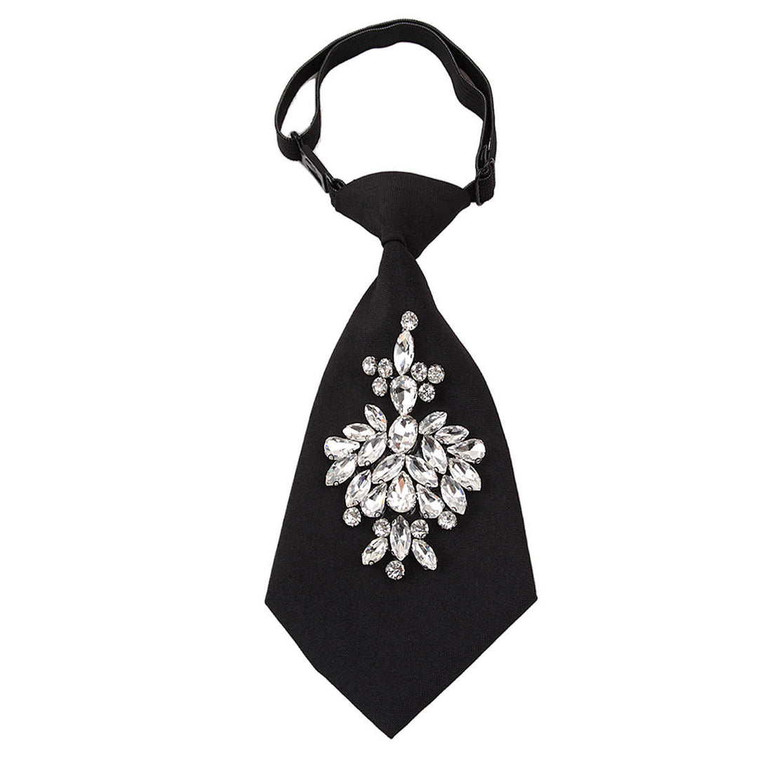 Cravatta corta da donna regolabile con strass pre-annodata nera - Nero - image 0