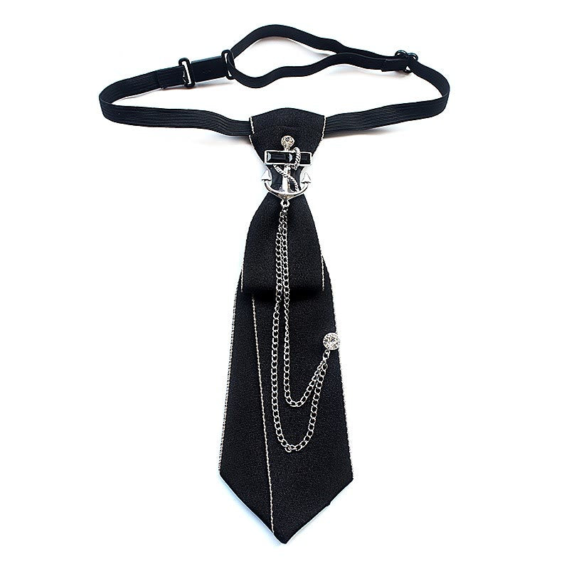 Cravatta unisex pre-annodata con ancora di nave e fascia regolabile - Nero - image 5