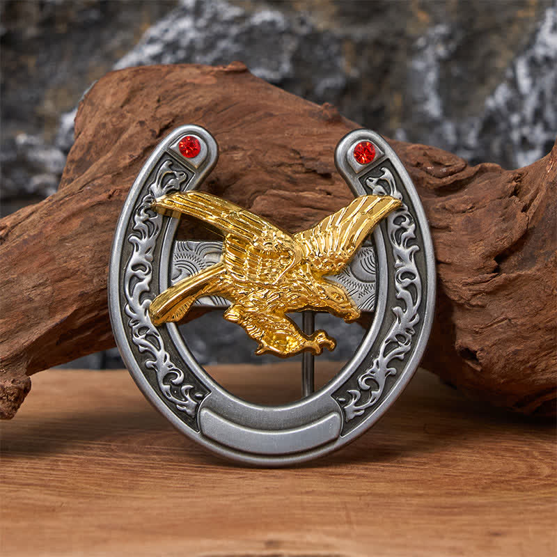 Cintura in pelle con fibbia a ferro di cavallo Western Gold Eagle - Aquila d'oro - Senza cintura - Cintura non inclusa - image 0