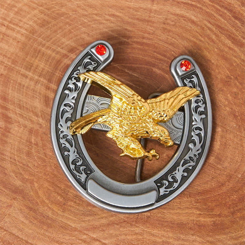Cintura in pelle con fibbia a ferro di cavallo Western Gold Eagle - image 1