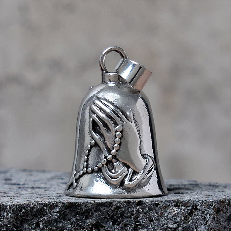 Portachiavi vintage con campanello a forma di croce e mani in preghiera - Pendente - image 1