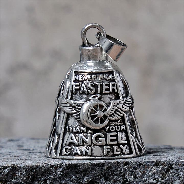 Portachiavi con campanella portafortuna a forma di ruota ad ali d'angelo per equitazione - Argento - Pendente - image 1