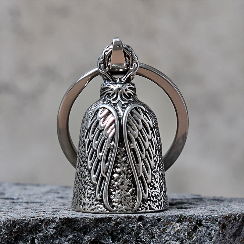 Portachiavi con campanello per motocicletta a forma di ali d'angelo vintage - Argento - Portachiavi - image 0
