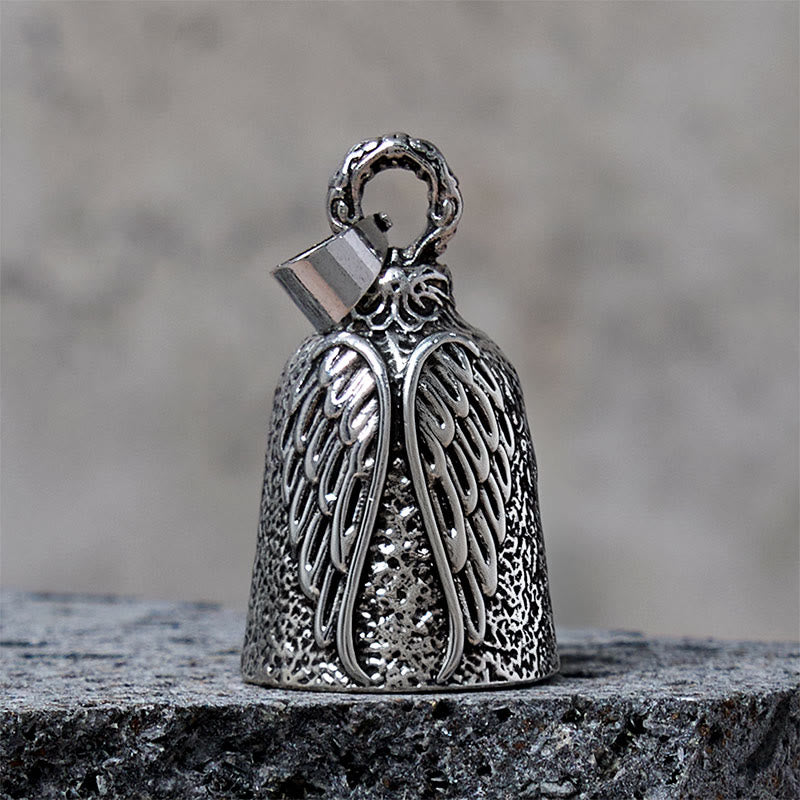 Portachiavi con campanello per motocicletta a forma di ali d'angelo vintage - Argento - Pendente - image 1
