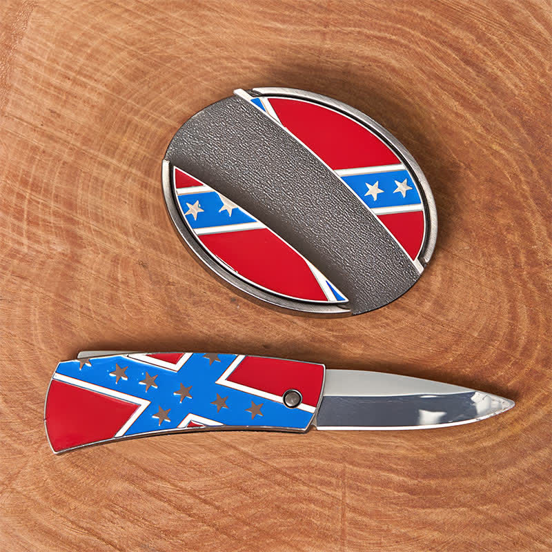 Cintura in pelle con fibbia per coltello nascosto fai da te con bandiera confederata rossa e blu - image 1