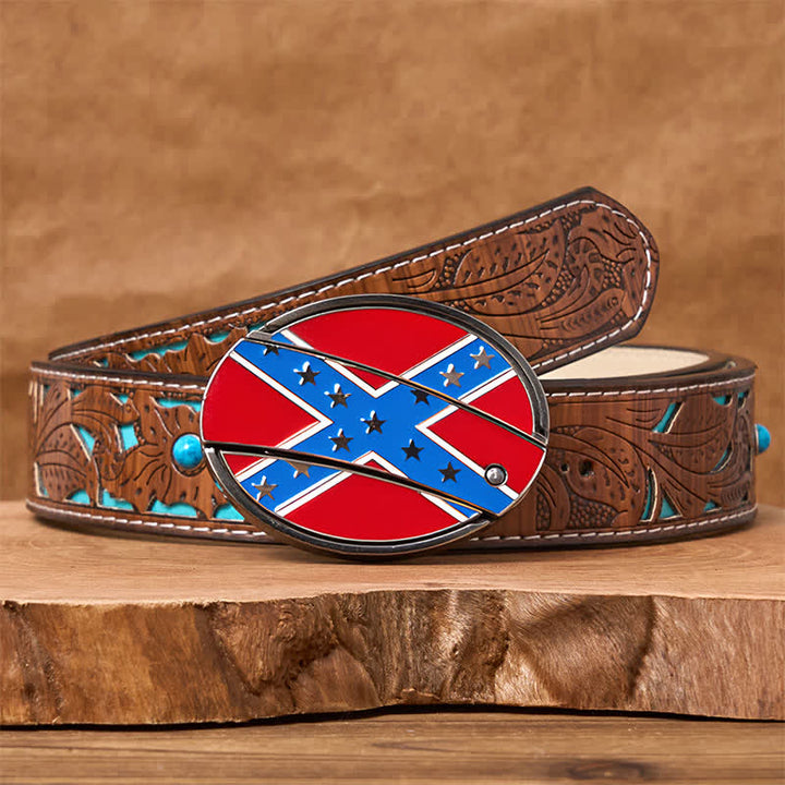 Cintura in pelle con fibbia per coltello nascosto fai da te con bandiera confederata rossa e blu - Cintura intagliata turchese - 42 - image 5