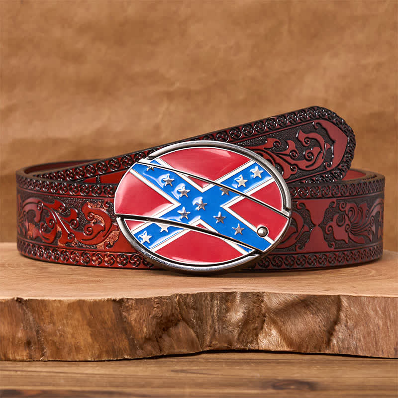 Cintura in pelle con fibbia per coltello nascosto fai da te con bandiera confederata rossa e blu - Cintura marrone intagliata - 42 - image 8