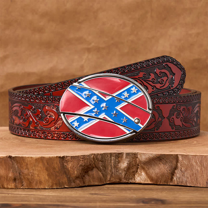 Cintura in pelle con fibbia per coltello nascosto fai da te con bandiera confederata rossa e blu - Cintura marrone intagliata - 42 - image 8